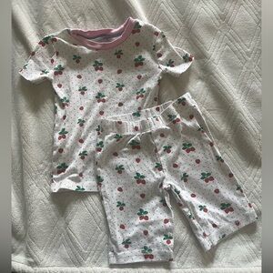 Mini Boden Strawberry Print Kids Pajama Set - White and Pink